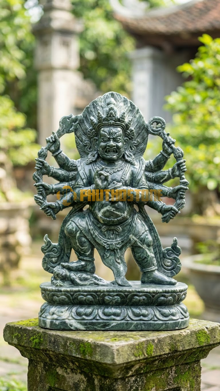 Tượng Văn Thù Mật Tông Đá Xanh Ấn Độ, mặt phẫn nộ, Yamantaka,