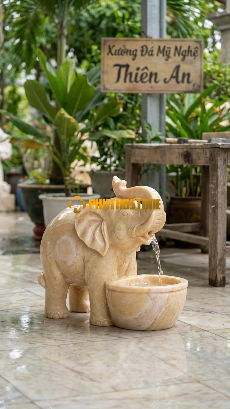 Tượng Voi Con Bằng Đá Phun Nước Mini C60cm. Chất Liệu Đá Vàng Nghệ An