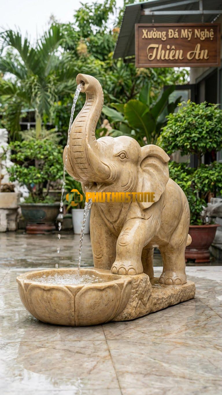 Tượng Voi Nguyên Khối Vòi Phun C1.5M. Chất Liệu Đá Vàng Nghệ An