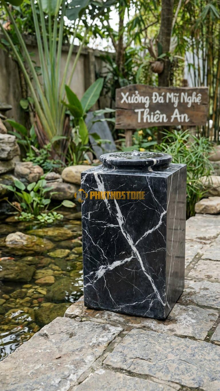 Vại “Vuông Tối Giản” Đá Đen Tia Chớp, Kích thước 40cm x 60cm, Hoa Văn Dáng Khối Vuông Vững Chãi, Bề Mặt Mài Mờ, Không Hoa Văn , Nhấn Vào Hình Khối.