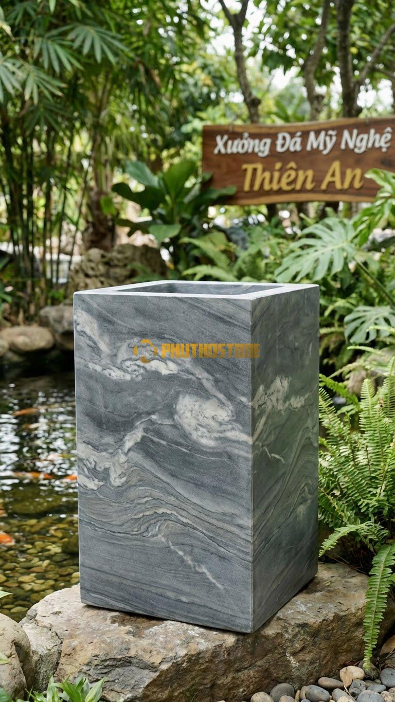 Vại “Vuông Tối Giản” Đá Vân Mây, Kích thước 40cm x 60cm, Hoa Văn Dáng Khối Vuông Vững Chãi, Bề Mặt Mài Mờ, Không Hoa Văn , Nhấn Vào Hình Khối.