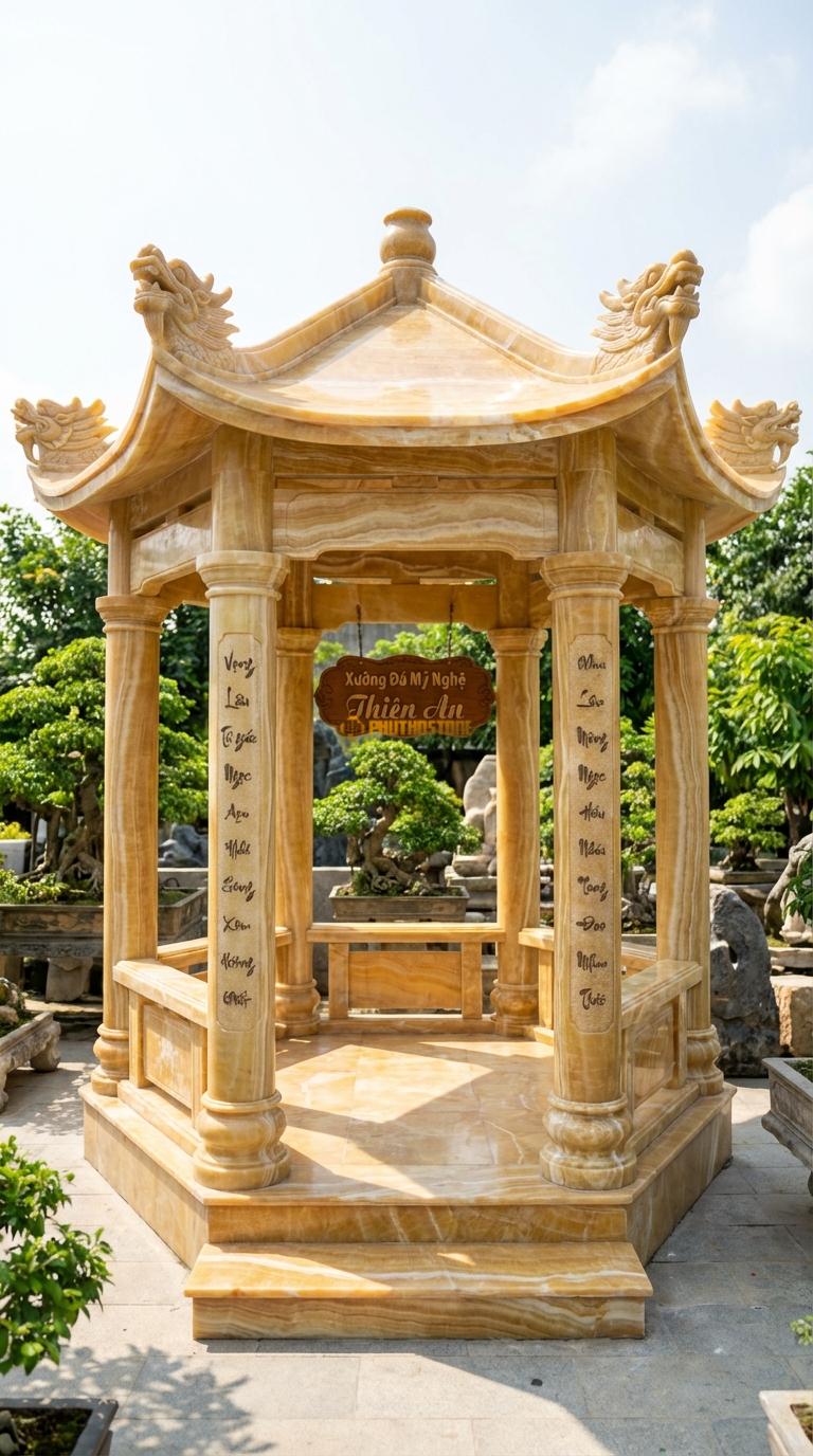 Vọng Lâu (Tứ giác) Ngọc hoàng long Mái Đao Rồng: 4 góc mái cong vút hình đầu rồng, cột chạm câu đối. Vuông 3m00 x 3m00