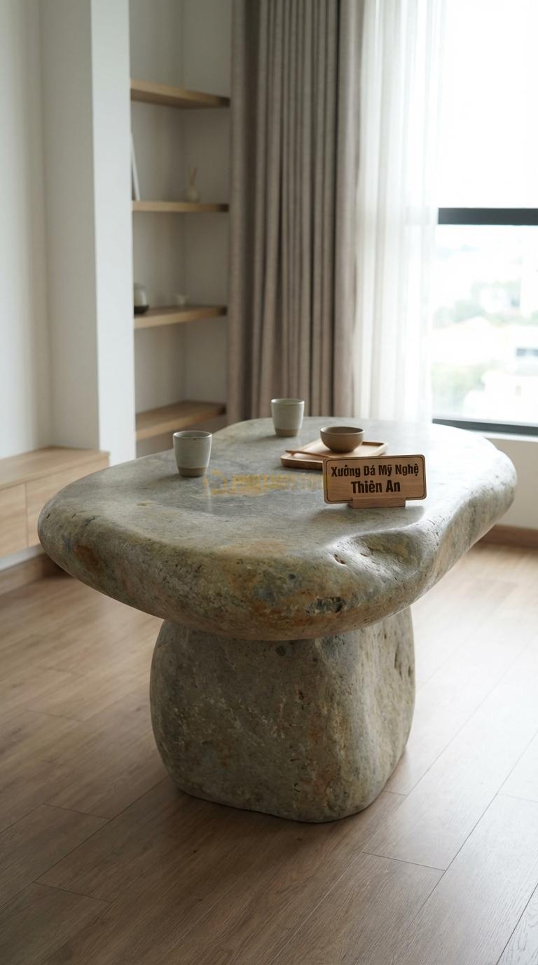 Bàn Ăn Mặt Đá Tinh Tế Đá Cuội Bàn Ăn Cạnh Tự Nhiên: Giữ nguyên đường uốn lượn thô của rìa đá 200cm x 95cm x 75cm