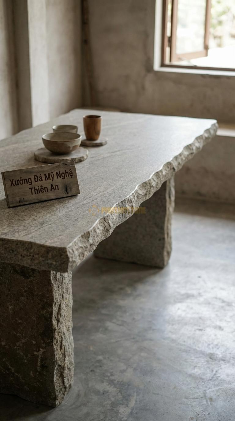 Bàn Ăn Mặt Đá Tinh Tế Đá Granite Bàn Ăn Cạnh Tự Nhiên: Giữ nguyên đường uốn lượn thô của rìa đá 200cm x 95cm x 75cm