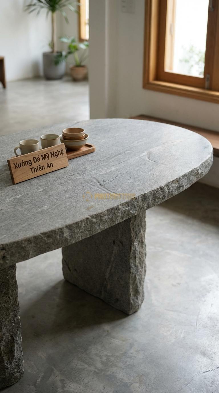 Bàn Ăn Mặt Đá Tinh Tế Đá Granite Bàn Ăn Oval: Dáng hình bầu dục giúp tối ưu không gian 160cm x 85cm x 75cm