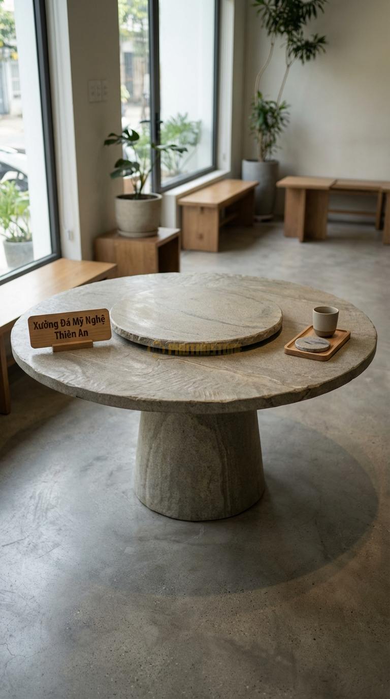 Bàn Ăn Mặt Đá Tinh Tế Đá Granite Gia Đình Sung Túc: Mặt bàn tròn xoay hai tầng đá ĐK tầng chính 130cm x Cao 75cm