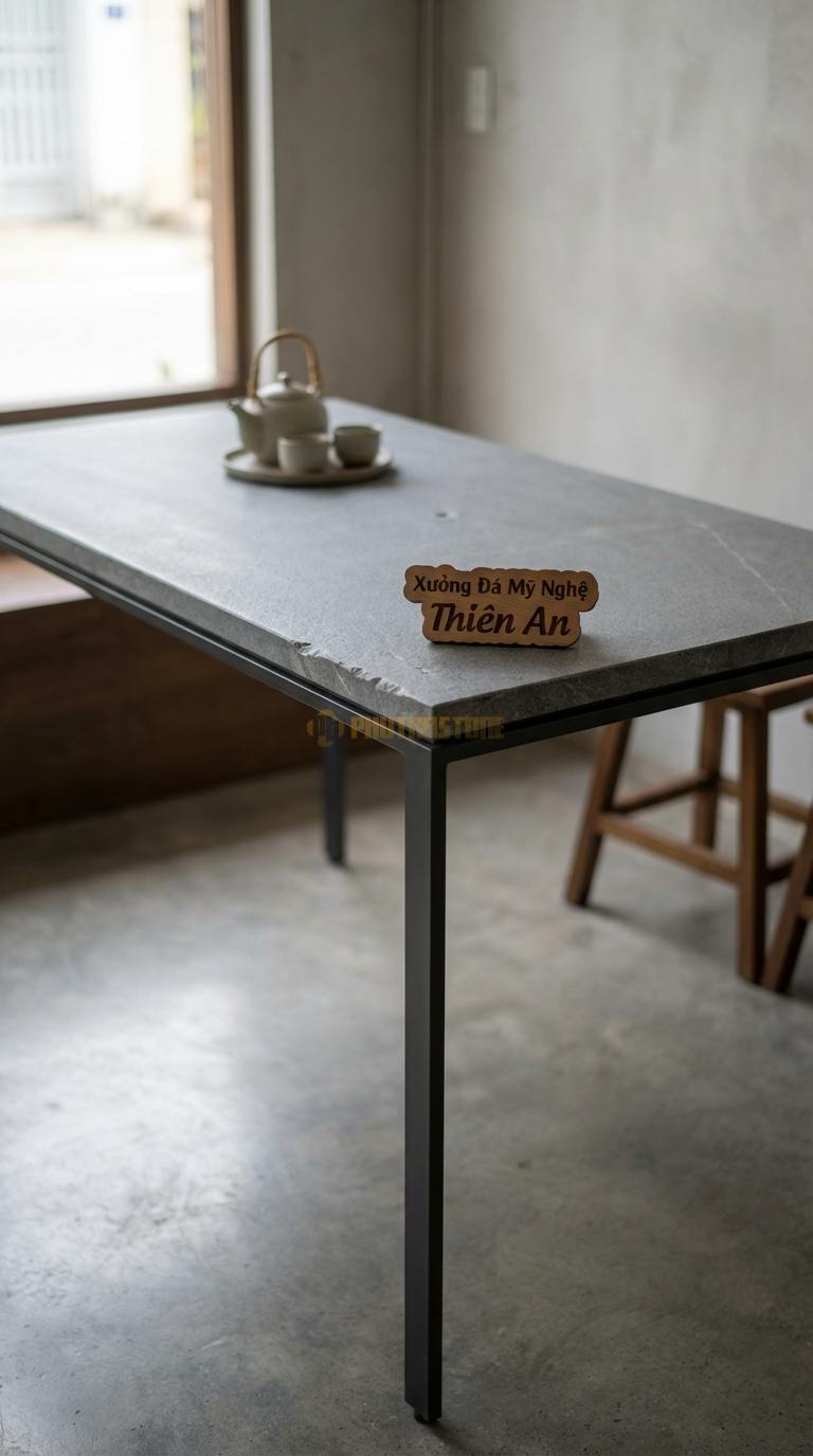 Bàn Ăn Mặt Đá Tinh Tế Đá Granite Minism: Mặt đá siêu mỏng kết hợp khung nhôm thanh mảnh 140cm x 80cm x 75cm