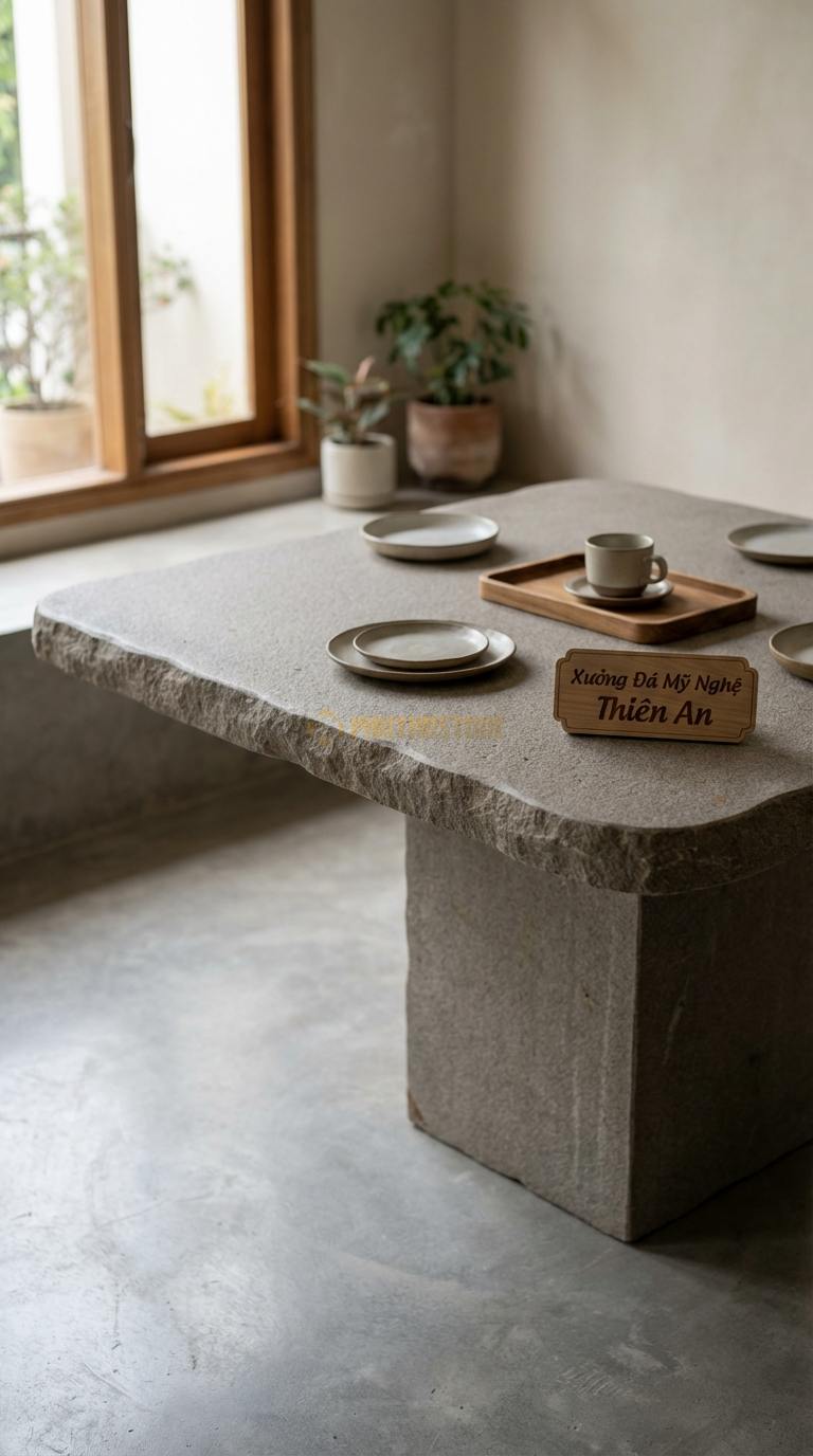Bàn Ăn Mặt Đá Tinh Tế Đá Granite Vuông Tròn: Bàn vuông lớn phù hợp cho không gian bếp rộng 120cm x 120cm x 75cm