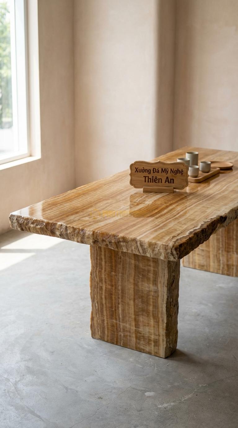 Bàn Ăn Mặt Đá Tinh Tế Đá Vân Gỗ Bàn Ăn Cạnh Tự Nhiên: Giữ nguyên đường uốn lượn thô của rìa đá 200cm x 95cm x 75cm