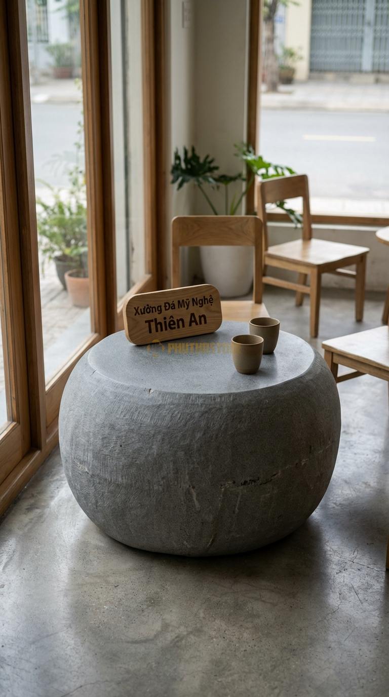 Bàn Cafe Đá Decor & Bistro Đá Granite Đá Cuội Tròn: Mặt bàn mô phỏng viên đá cuội tự nhiên Đường kính 65cm x Cao 55cm