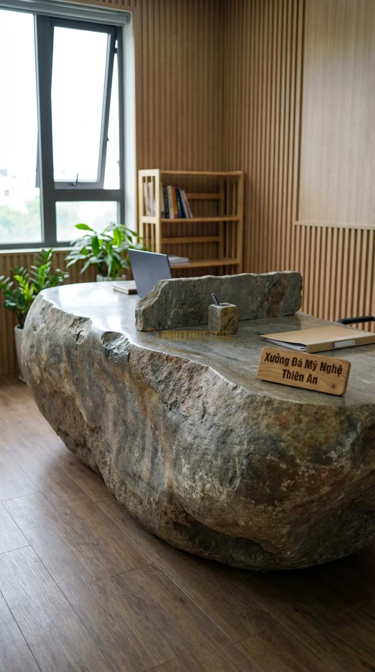 Bàn Làm Việc & Bàn Giám Đốc Bằng Đá Đá Cuội Bàn Làm Việc Đôi: Mặt đá dài cho 2 người ngồi, có vách ngăn đá 240cm x 70cm x 75cm