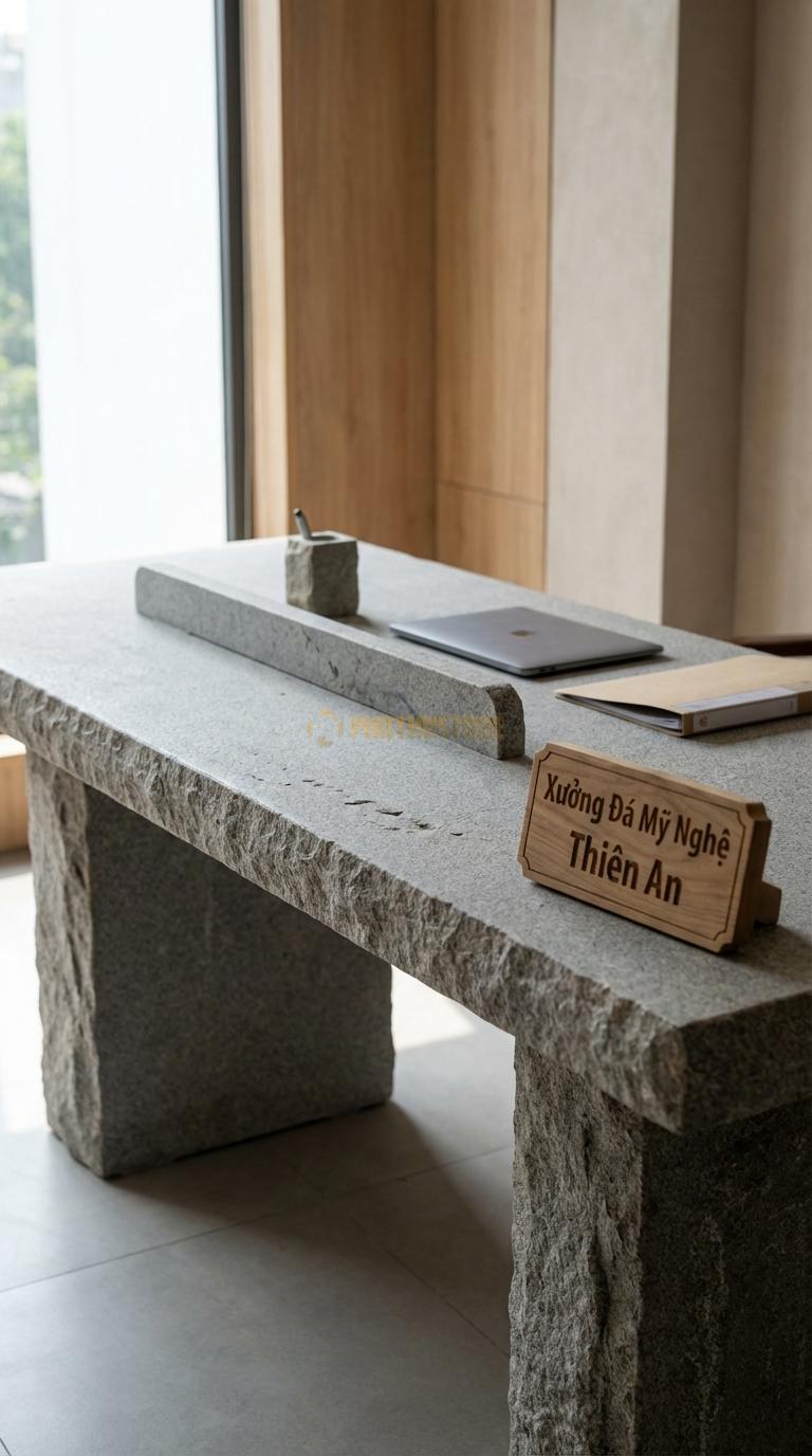Bàn Làm Việc & Bàn Giám Đốc Bằng Đá Đá Granite Bàn Làm Việc Đôi: Mặt đá dài cho 2 người ngồi, có vách ngăn đá 240cm x 70cm x 75cm