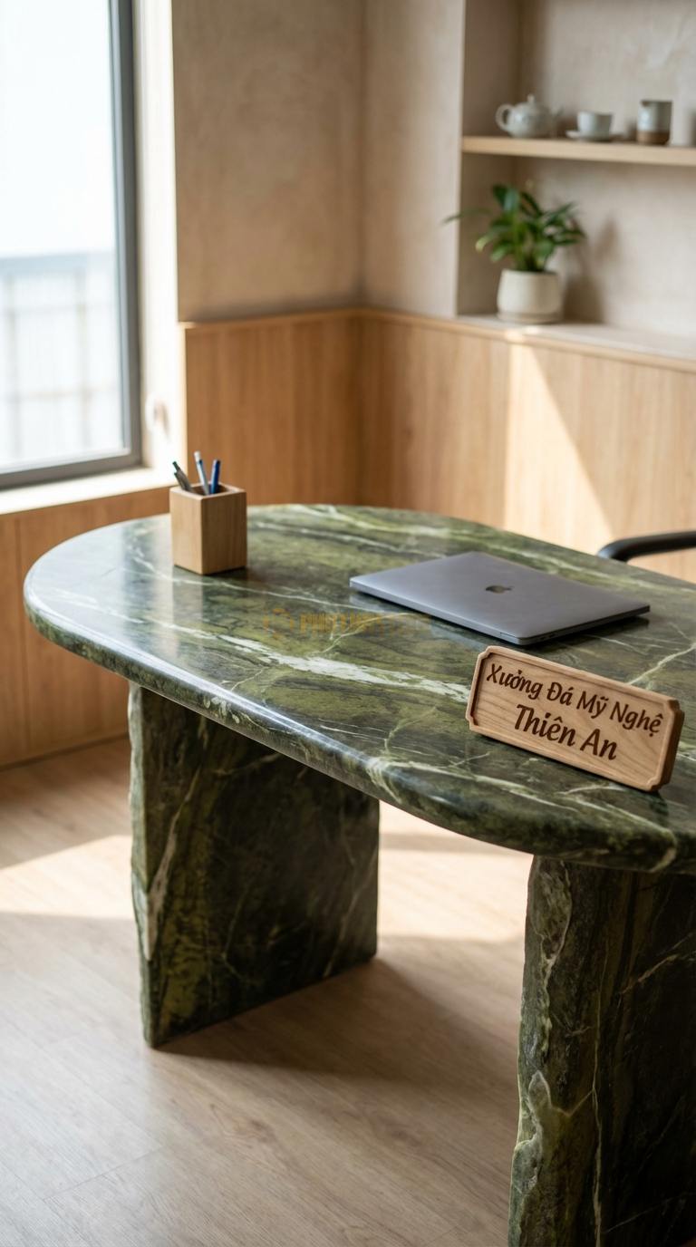 Bàn Làm Việc & Bàn Giám Đốc Bằng Đá Đá Serpentine Bàn Ký: Mặt đá oval nhỏ gọn cho phòng tiếp khách 120cm x 60cm x 75cm