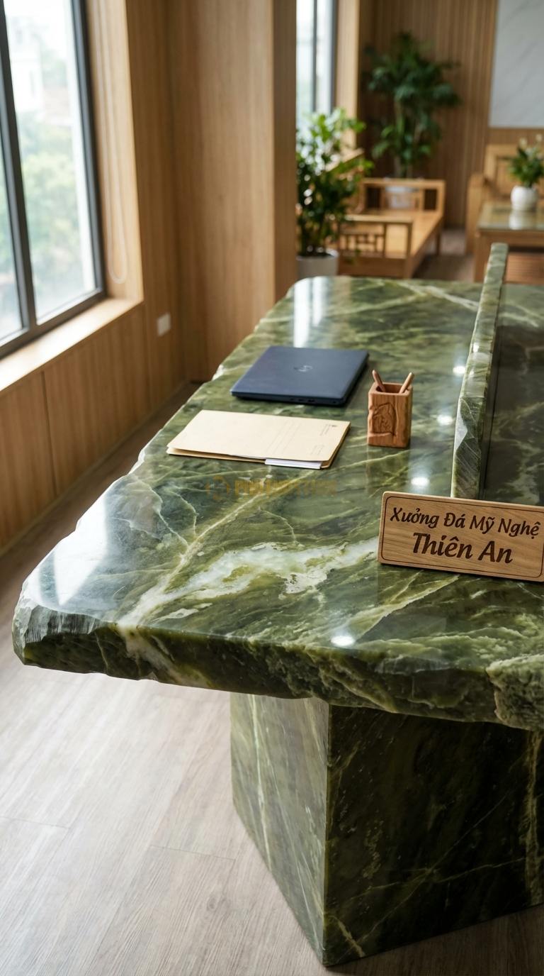 Bàn Làm Việc & Bàn Giám Đốc Bằng Đá Đá Serpentine Bàn Làm Việc Đôi: Mặt đá dài cho 2 người ngồi, có vách ngăn đá 240cm x 70cm x 75cm
