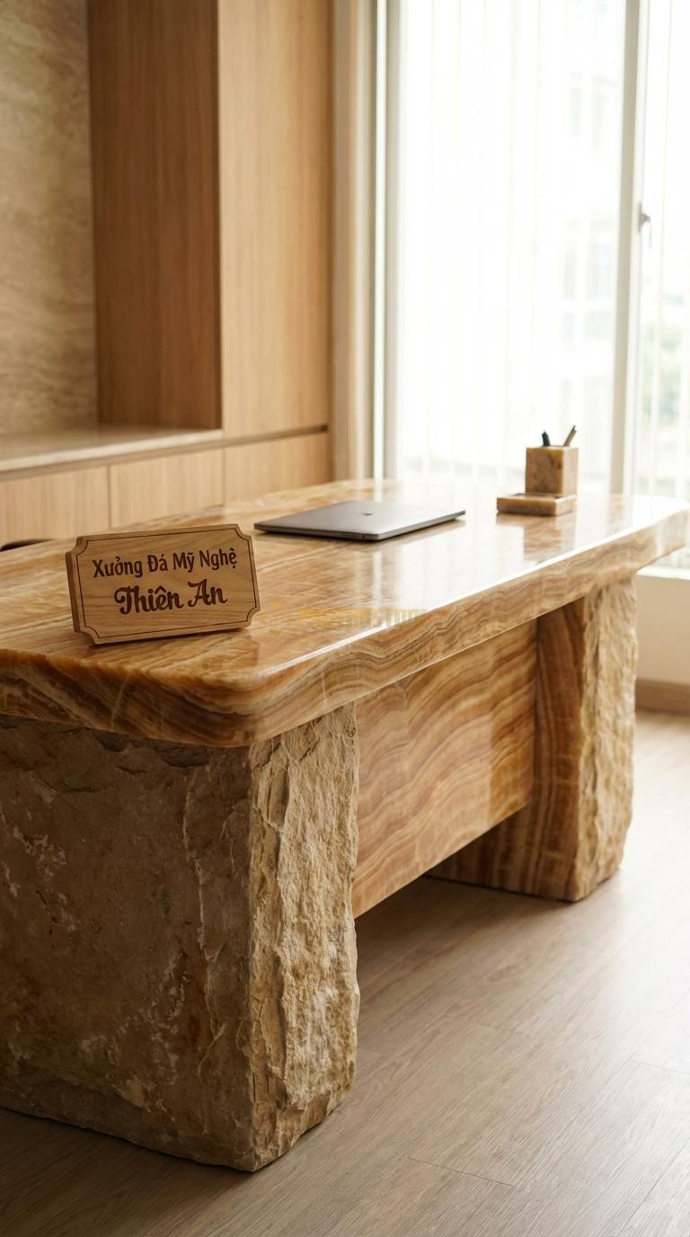 Bàn Làm Việc & Bàn Giám Đốc Bằng Đá Đá Vân Gỗ Bàn Ký: Mặt đá oval nhỏ gọn cho phòng tiếp khách 120cm x 60cm x 75cm