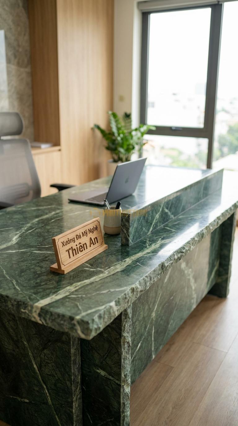 Bàn Làm Việc & Bàn Giám Đốc Bằng Đá Đá Xanh Ấn Bàn Làm Việc Đôi: Mặt đá dài cho 2 người ngồi, có vách ngăn đá 240cm x 70cm x 75cm