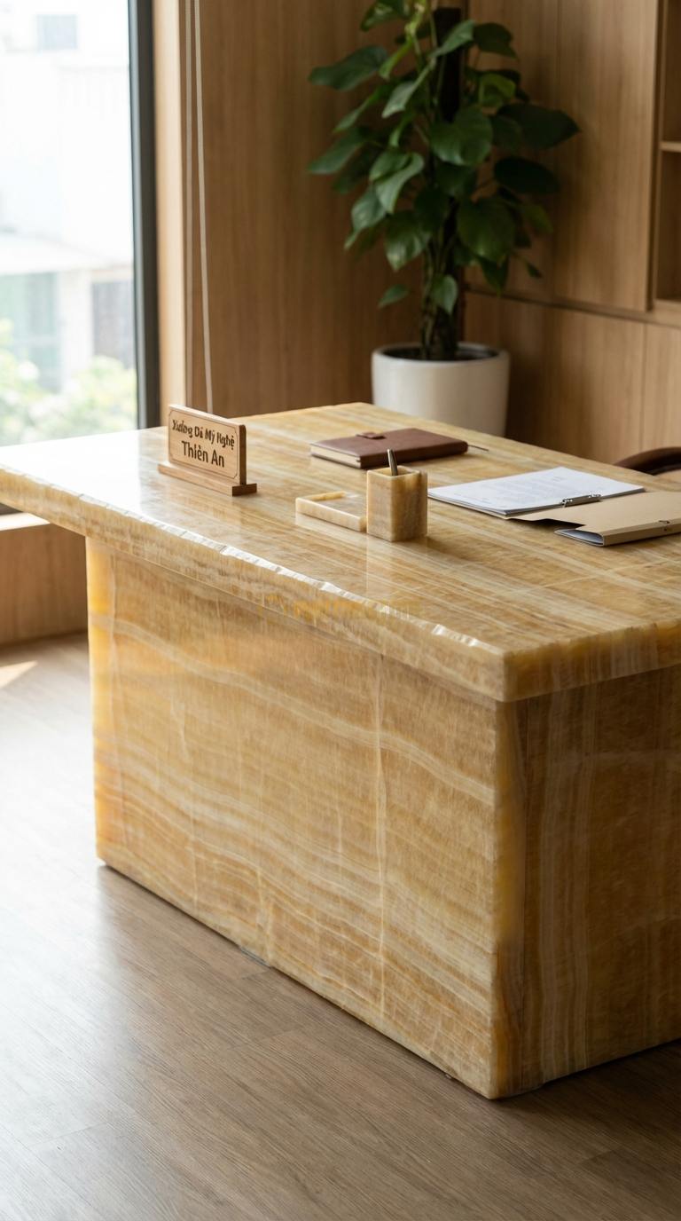 Bàn Làm Việc & Bàn Giám Đốc Bằng Đá Ngọc hoàng long Bàn Ký: Mặt đá oval nhỏ gọn cho phòng tiếp khách 120cm x 60cm x 75cm