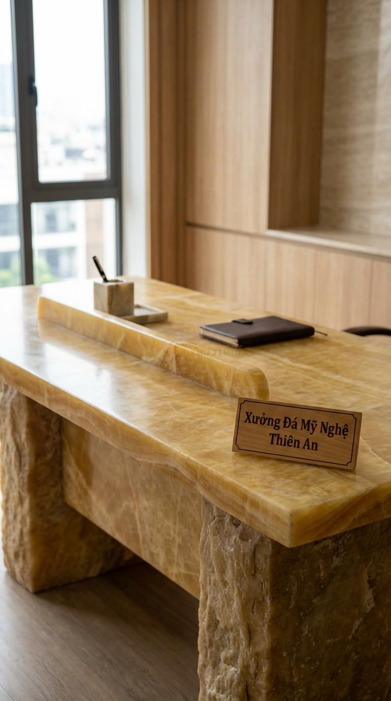Bàn Làm Việc & Bàn Giám Đốc Bằng Đá Ngọc hoàng long Bàn Làm Việc Đôi: Mặt đá dài cho 2 người ngồi, có vách ngăn đá 240cm x 70cm x 75cm