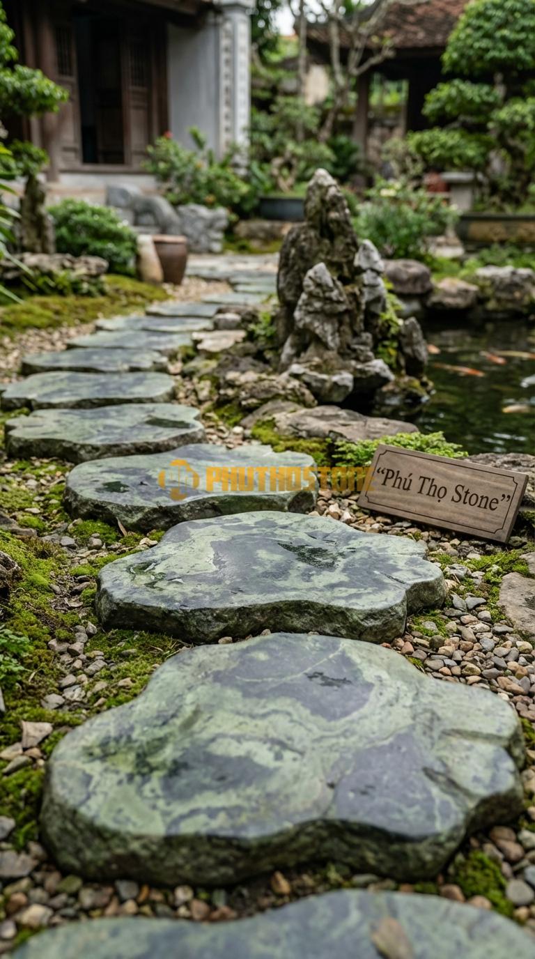 Đá Bước Dạo Hoa Văn Bước Dạo Chân Thú Đá Xanh Rêu 30 x 40, Dày 5, Bề Mặt Tạo Hình Bàn Chân Ngộ Nghĩnh