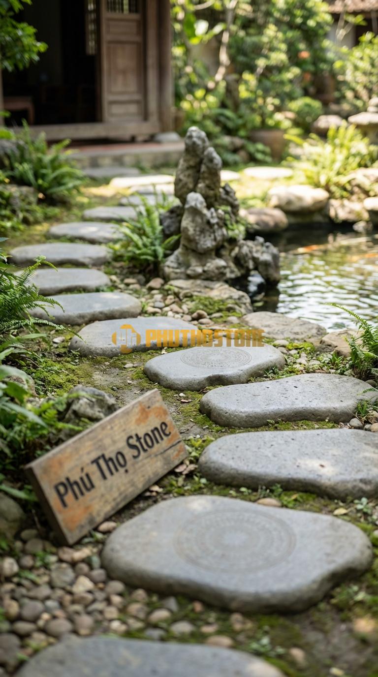 Đá Bước Dạo Hoa Văn Bước Dạo Trống Đồng Đá Cẩm Thạch Xám Phi 50, Dày 5, Bề Mặt Khắc Laser Họa Tiết Đông Sơn