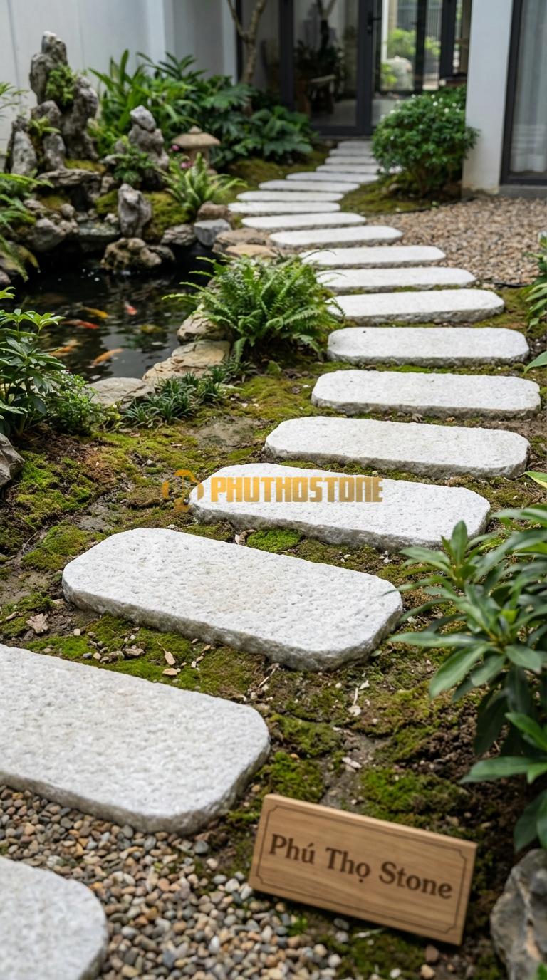 Đá Bước Dạo Quy Cách Chữ Nhật Bo Đầu Đá Trắng Muối 30 x 70, Dày 5, Bề Mặt Đục Nhám Bề Mặt