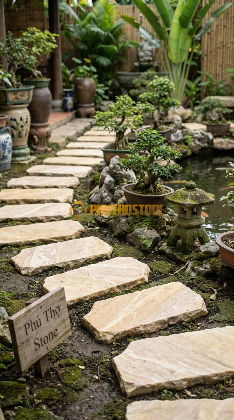 Đá Bước Dạo Quy Cách Chữ Nhật Bo Đầu Đá Vàng Nghệ An 30 x 70, Dày 5, Bề Mặt Đục Nhám Bề Mặt