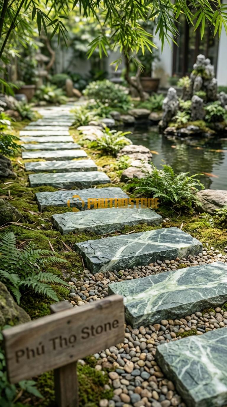 Đá Bước Dạo Quy Cách Chữ Nhật Bo Đầu Đá Xanh Ấn 30 x 70, Dày 5, Bề Mặt Đục Nhám Bề Mặt