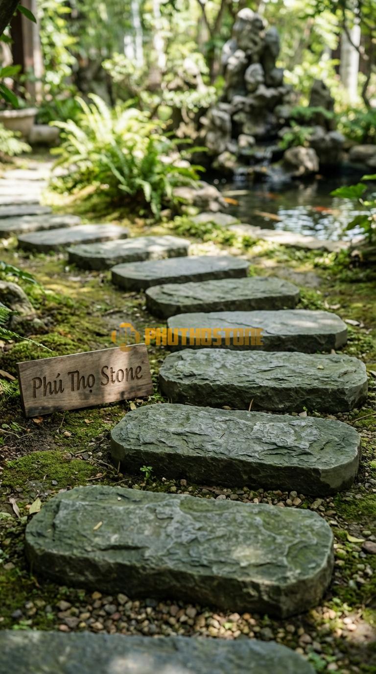 Đá Bước Dạo Quy Cách Chữ Nhật Bo Đầu Đá Xanh Rêu 30 x 70, Dày 5, Bề Mặt Đục Nhám Bề Mặt