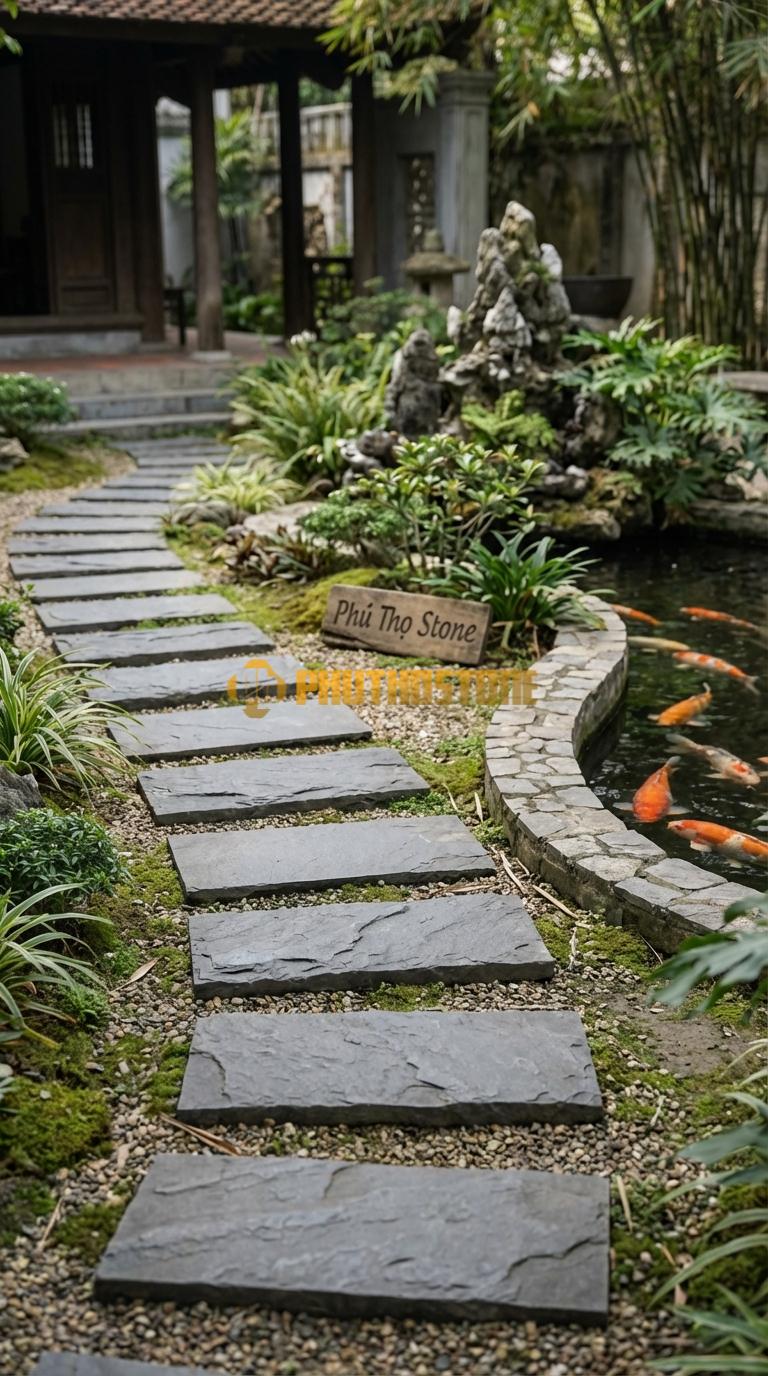 Đá Bước Dạo Quy Cách Chữ Nhật Dài Đá Bazan 40 x 80, Dày 5, Bề Mặt Chẻ Tay Sơ Bộ