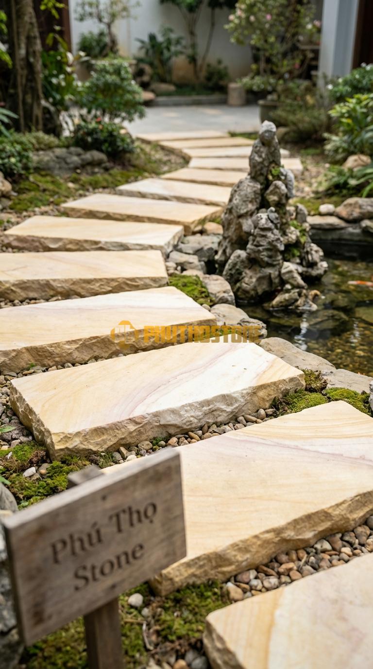 Đá Bước Dạo Quy Cách Chữ Nhật Dài Đá Vàng Nghệ An 40 x 80, Dày 5, Bề Mặt Chẻ Tay Sơ Bộ