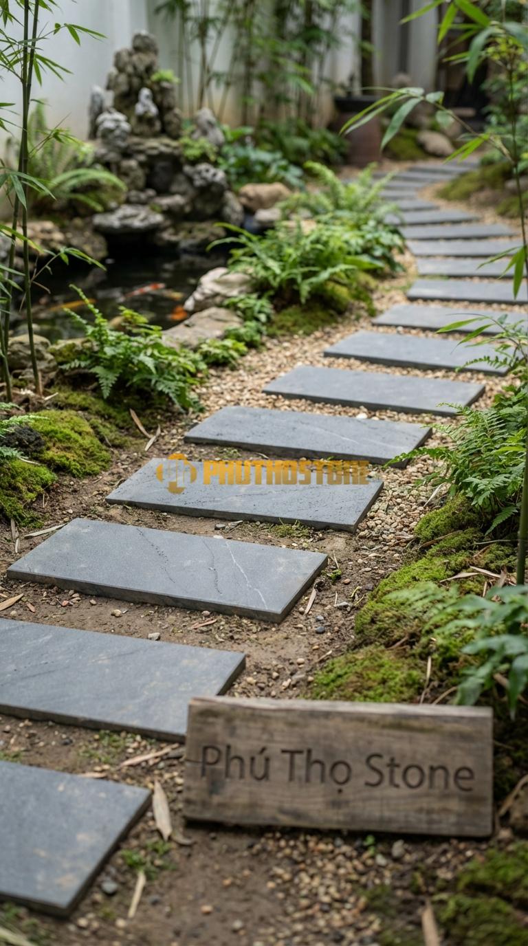 Đá Bước Dạo Quy Cách Chữ Nhật Thanh Đá Đen Thiên An 30 x 60, Dày 4, Bề Mặt Mài Cát (Sandblasted)