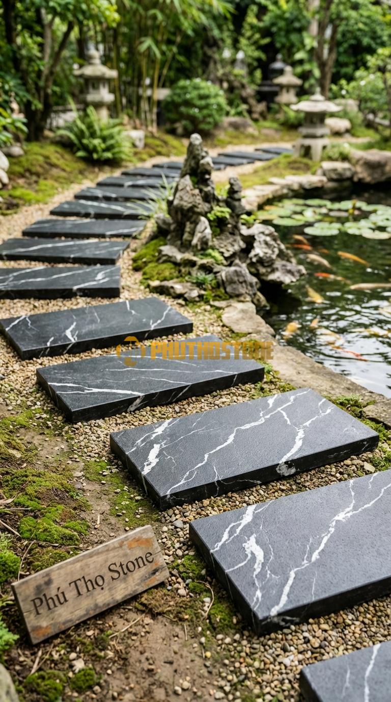 Đá Bước Dạo Quy Cách Chữ Nhật Thanh Đá Đen Tia Chớp 30 x 60, Dày 4, Bề Mặt Mài Cát (Sandblasted)
