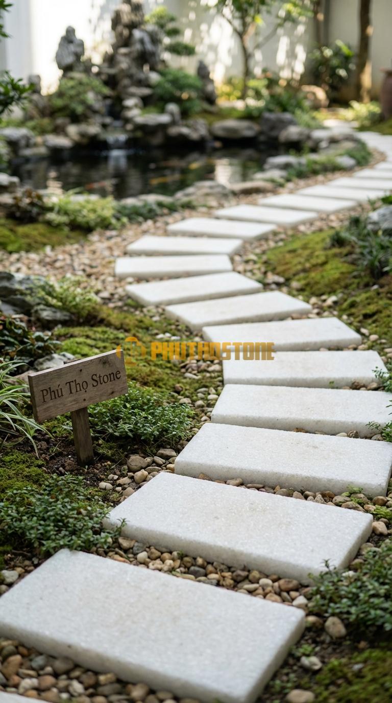Đá Bước Dạo Quy Cách Chữ Nhật Thanh Đá Trắng Muối 30 x 60, Dày 4, Bề Mặt Mài Cát (Sandblasted)