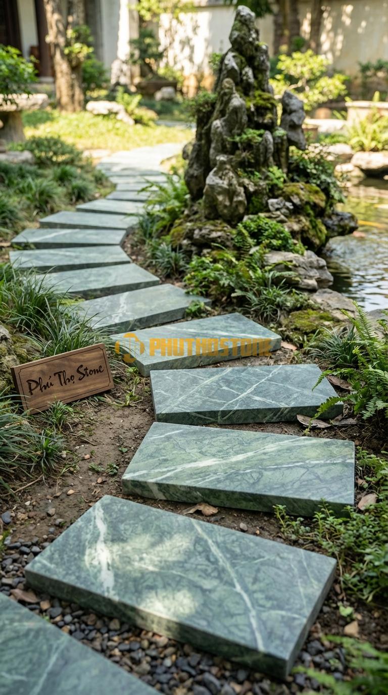 Đá Bước Dạo Quy Cách Chữ Nhật Thanh Đá Xanh Ấn 30 x 60, Dày 4, Bề Mặt Mài Cát (Sandblasted)