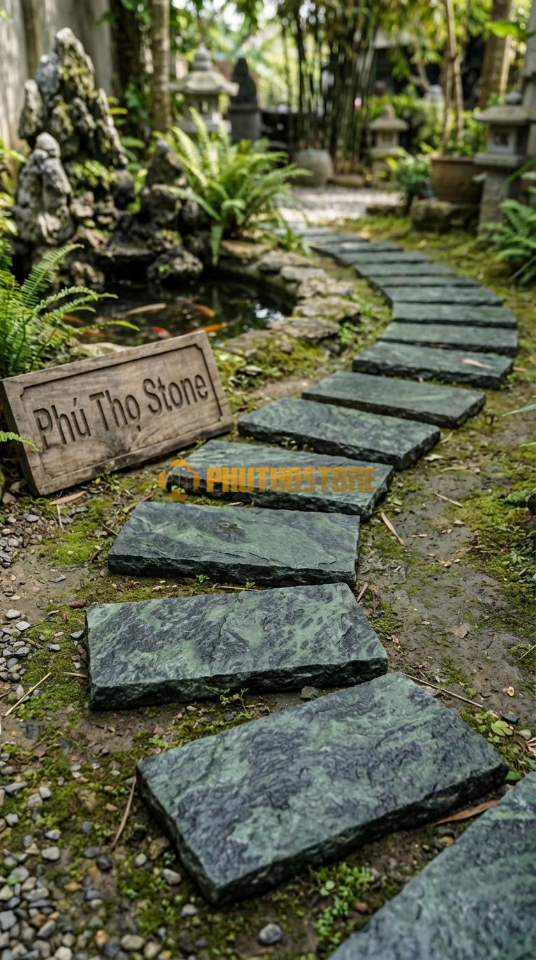 Đá Bước Dạo Quy Cách Chữ Nhật Thanh Đá Xanh Rêu 30 x 60, Dày 4, Bề Mặt Mài Cát (Sandblasted)