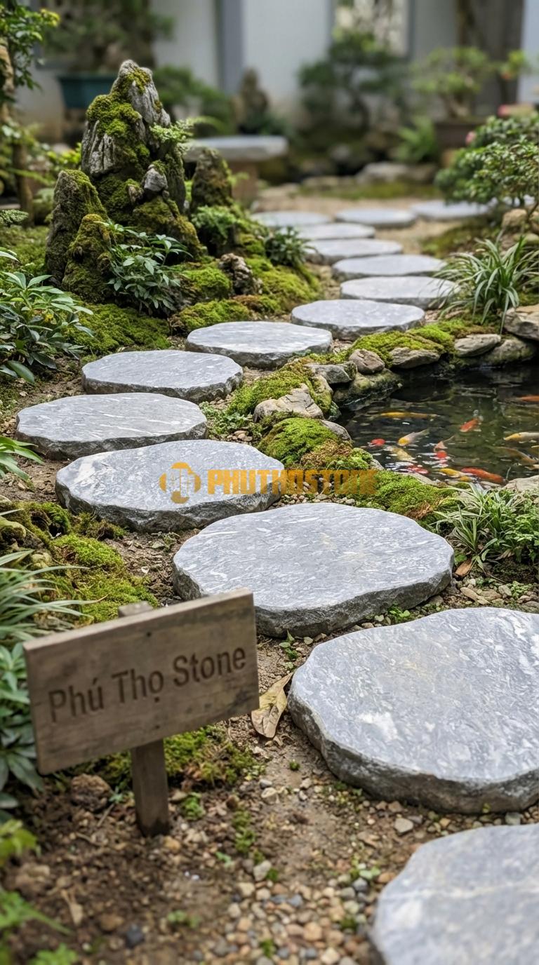 Đá Bước Dạo Quy Cách Hình Bát Giác Đá Cẩm Thạch Xám Cạnh 20, Dày 4, Bề Mặt Băm Trừ Viền Cạnh
