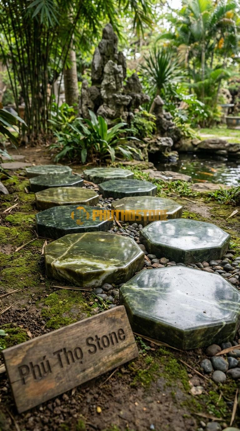 Đá Bước Dạo Quy Cách Hình Bát Giác Đá Serpentine Cạnh 20, Dày 4, Bề Mặt Băm Trừ Viền Cạnh