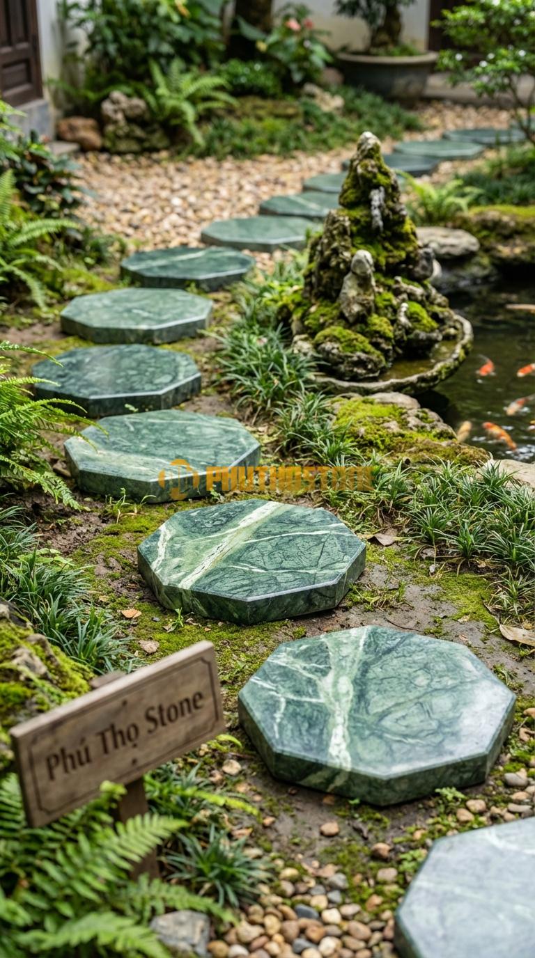 Đá Bước Dạo Quy Cách Hình Bát Giác Đá Xanh Ấn Cạnh 20, Dày 4, Bề Mặt Băm Trừ Viền Cạnh
