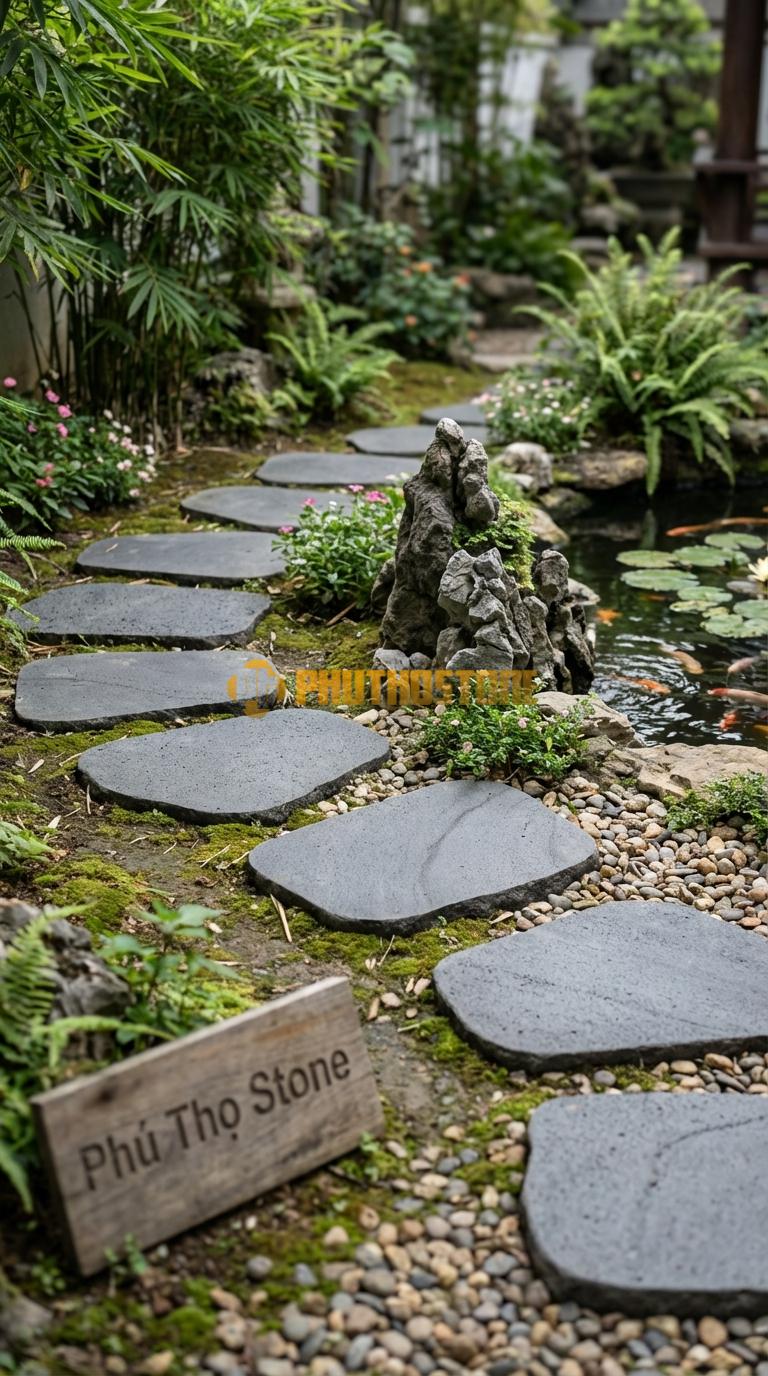 Đá Bước Dạo Quy Cách Hình Thoi Cân Đá Bazan 30 x 50, Dày 3, Bề Mặt Phun Cát Mịn
