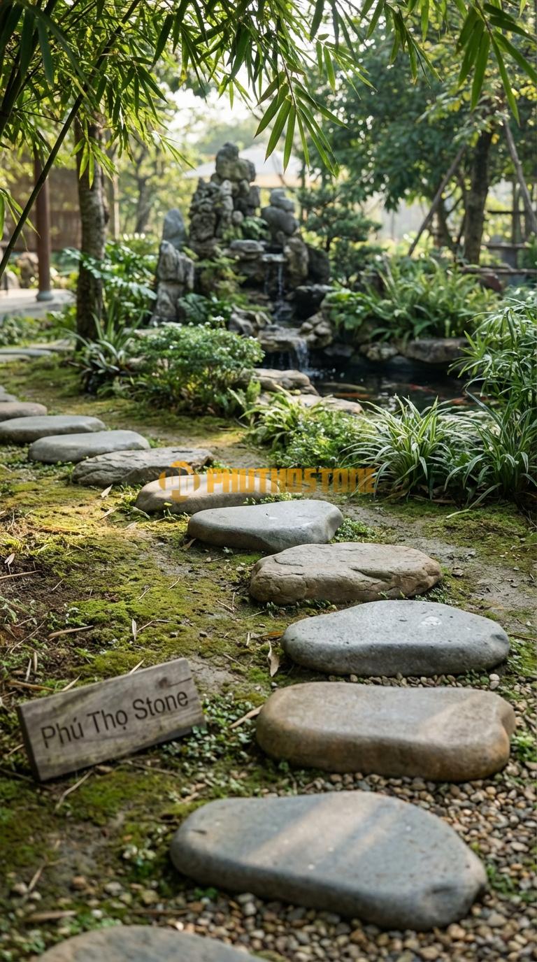 Đá Bước Dạo Quy Cách Hình Thoi Cân Đá Cuội 30 x 50, Dày 3, Bề Mặt Phun Cát Mịn