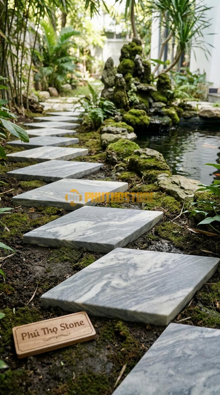 Đá Bước Dạo Quy Cách Hình Thoi Cân Đá Vân Mây 30 x 50, Dày 3, Bề Mặt Phun Cát Mịn