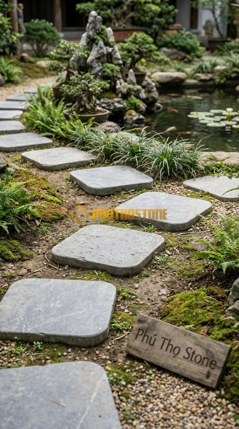 Đá Bước Dạo Quy Cách Vuông Bo Góc Tròn Đá Cẩm Thạch Xám 40 x 40, Dày 4, Bề Mặt Khò Chải Giả Cổ