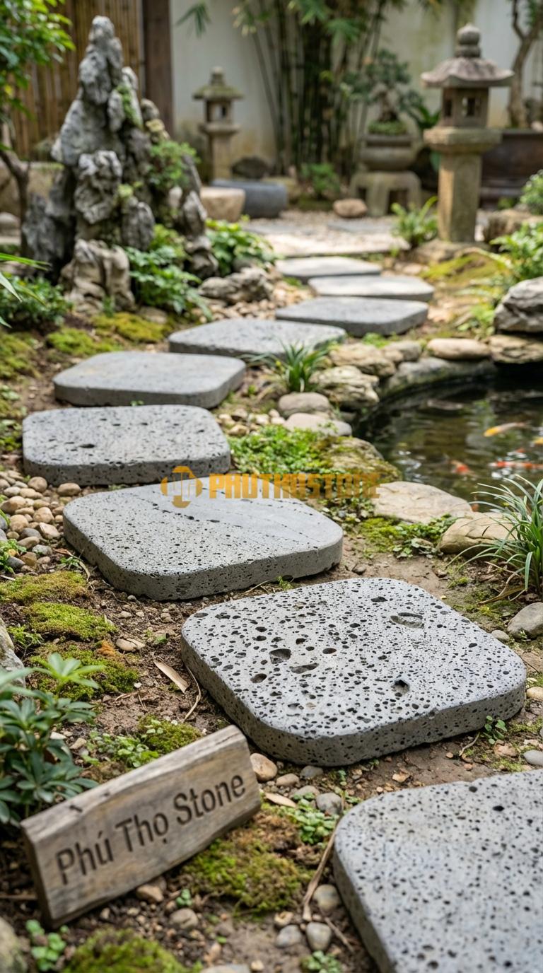 Đá Bước Dạo Quy Cách Vuông Bo Góc Tròn Đá Ong Xám 40 x 40, Dày 4, Bề Mặt Khò Chải Giả Cổ