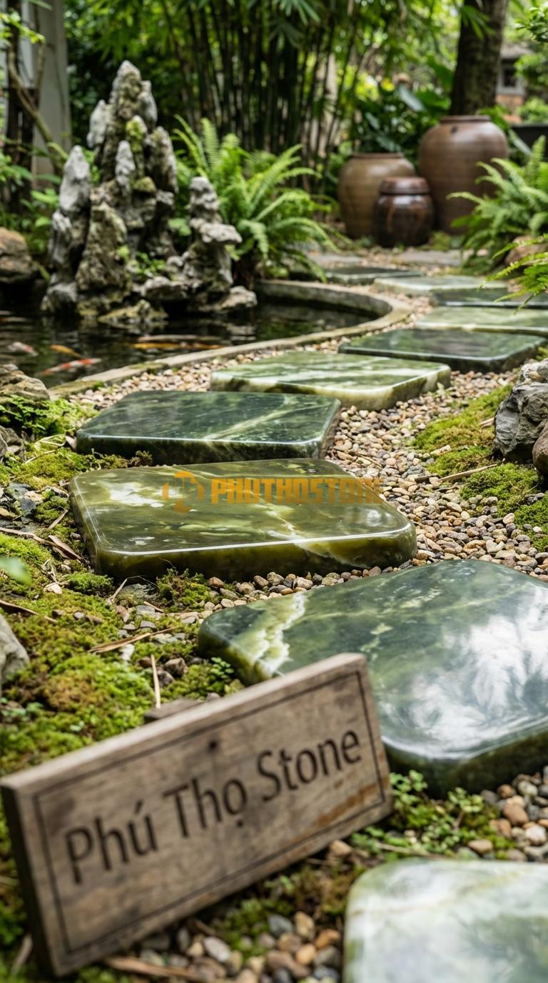 Đá Bước Dạo Quy Cách Vuông Bo Góc Tròn Đá Serpentine 40 x 40, Dày 4, Bề Mặt Khò Chải Giả Cổ