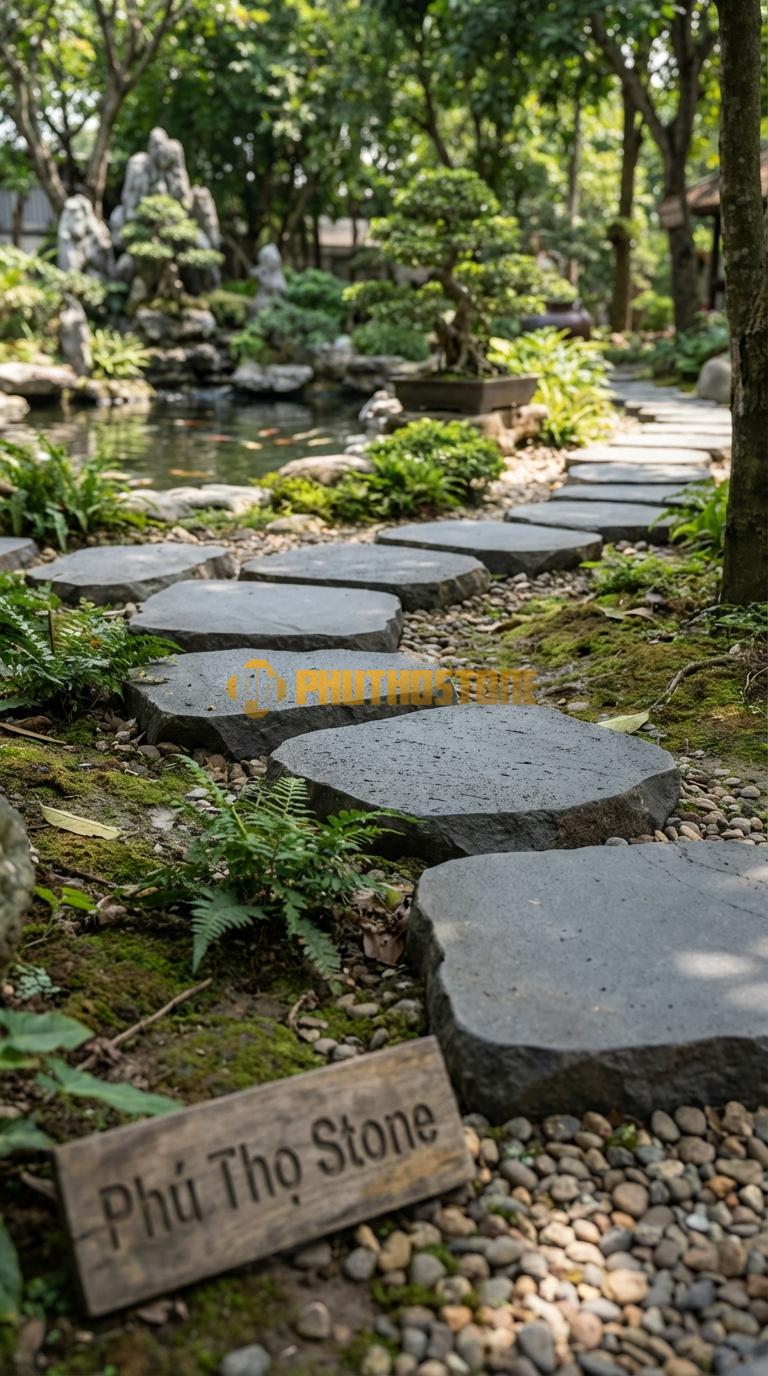 Đá Bước Dạo Quy Cách Vuông Khổ Lớn Đá Bazan 60 x 60, Dày 5, Bề Mặt Băm Mặt Toàn Phần