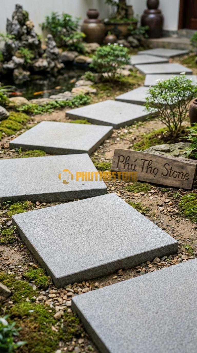 Đá Bước Dạo Quy Cách Vuông Khổ Lớn Đá Granite 60 x 60, Dày 5, Bề Mặt Băm Mặt Toàn Phần