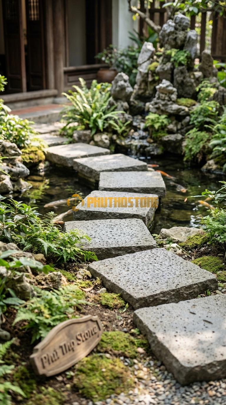 Đá Bước Dạo Quy Cách Vuông Khổ Lớn Đá Ong Xám 60 x 60, Dày 5, Bề Mặt Băm Mặt Toàn Phần