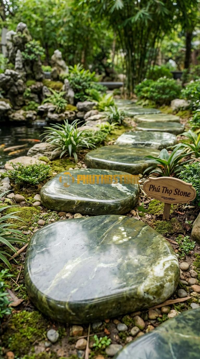 Đá Bước Dạo Quy Cách Vuông Khổ Lớn Đá Serpentine 60 x 60, Dày 5, Bề Mặt Băm Mặt Toàn Phần