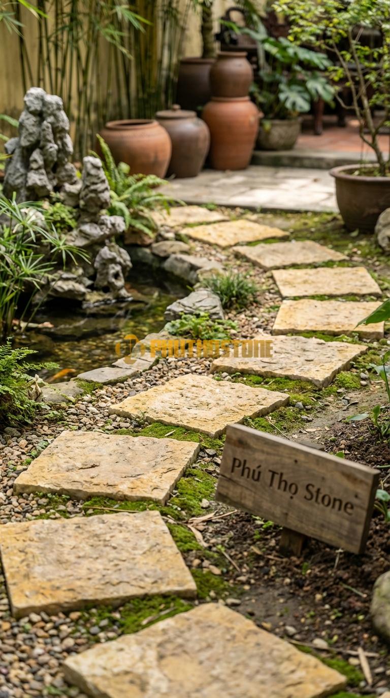 Đá Bước Dạo Quy Cách Vuông Tiêu Chuẩn Đá Vàng Nghệ An 30 x 30, Dày 3, Bề Mặt Khò Lửa (Flamed)