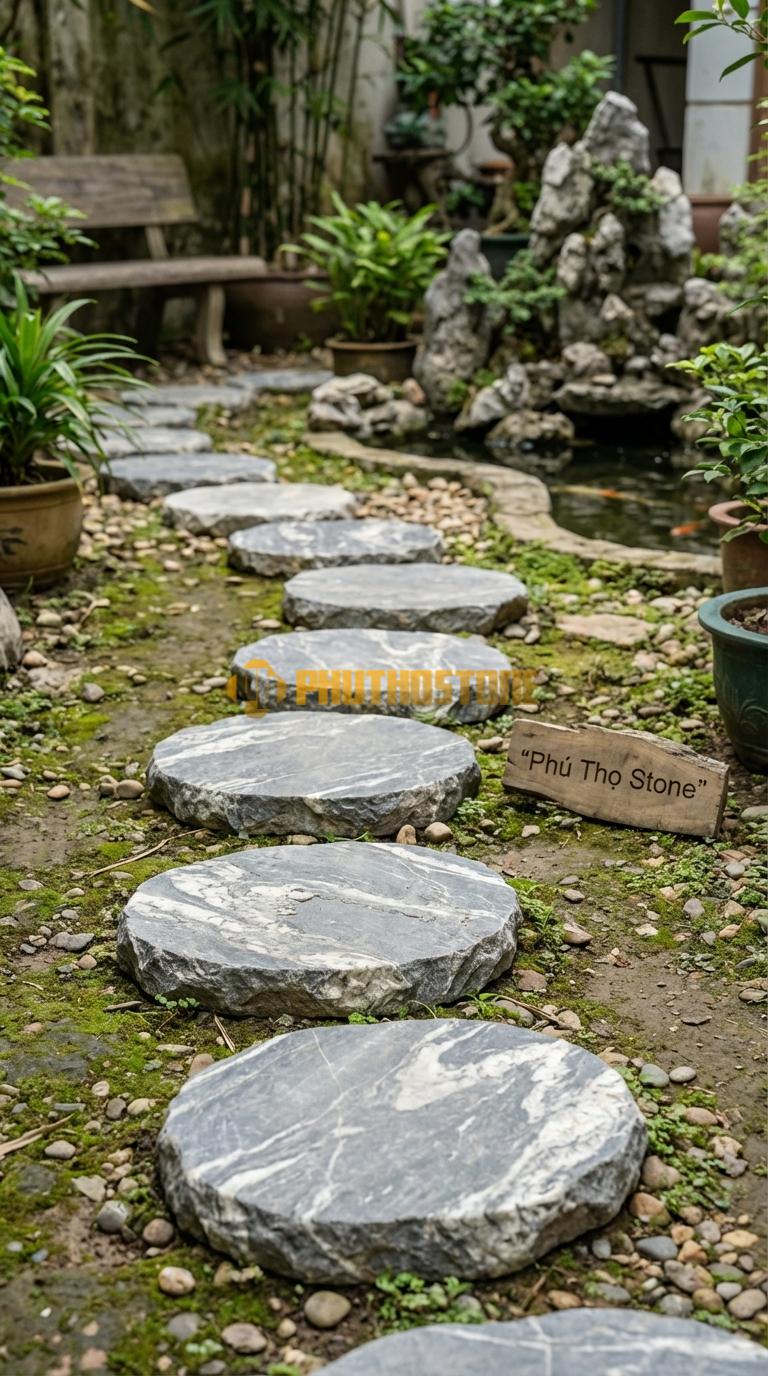 Đá Bước Dạo Tự Nhiên Đá Thớt Tròn Tự Nhiên Đá Vân Mây Phi 30-45, Dày 4, Bề Mặt Để Thô Nguyên Bản